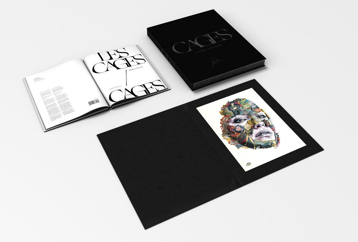 Deluxe Linen Wrapped Clamshell Box of Sandra Chevrier's Cages Book with Print For Sale 12