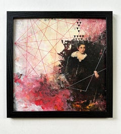 “Quah”, Portrait, Red, Pink, Black, Geometry, Figure, Acrylic Paint, Mixed Media
