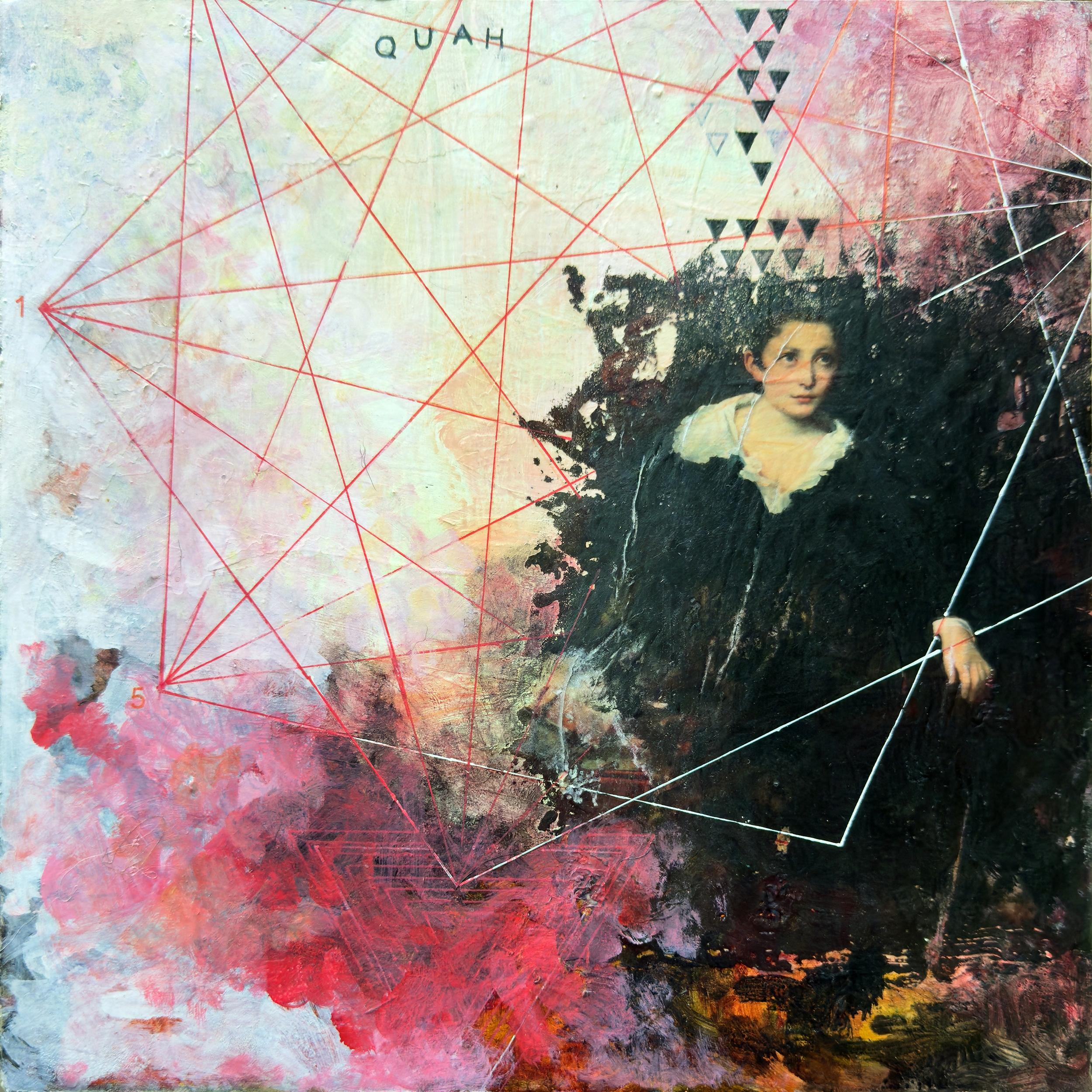 "Quah", Zeitgenössisch, Rot, Rosa, Schwarz, Geometrie, Figur, Farbe, Mischtechnik – Mixed Media Art von Sandra Cohen
