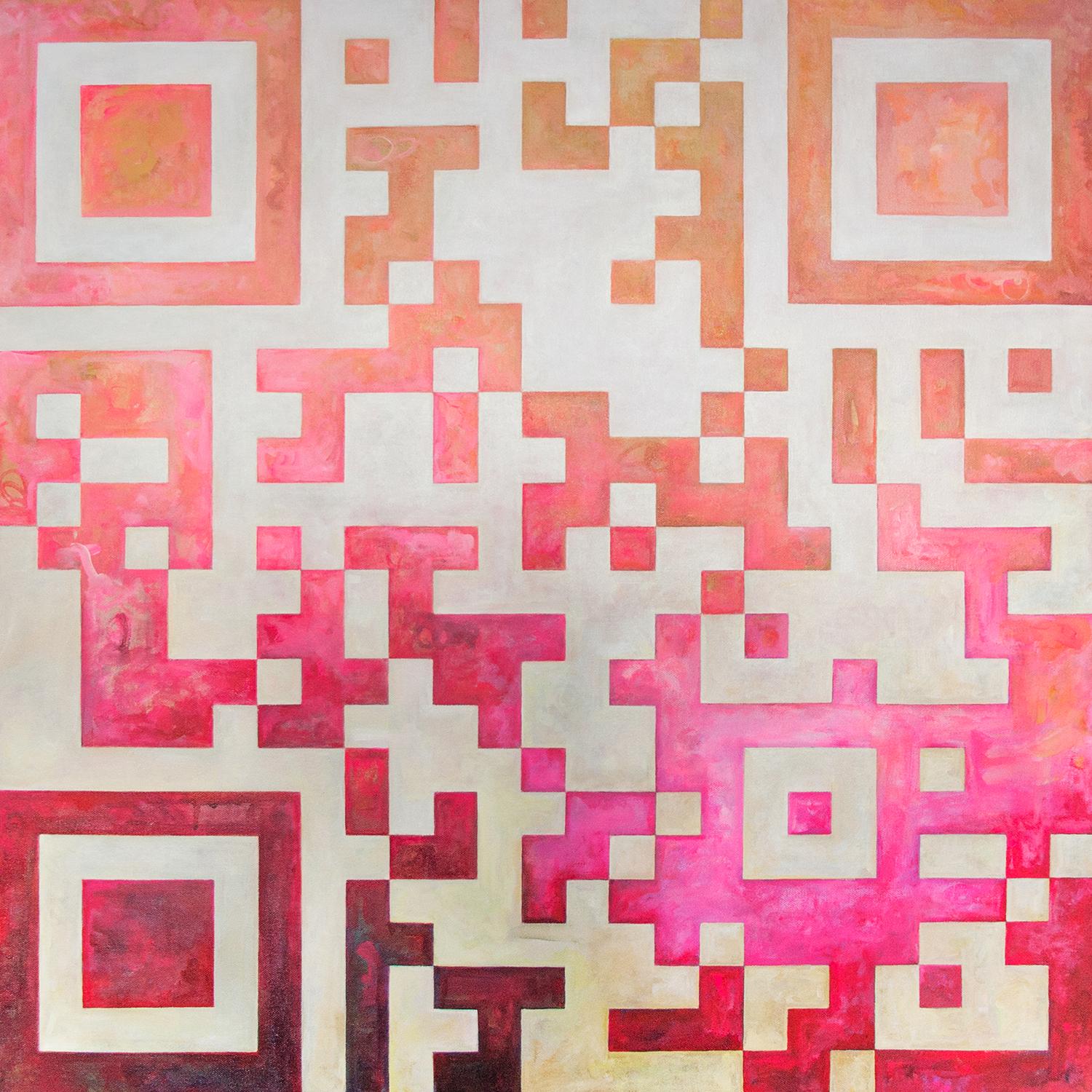 "agnosticism", abstrakt, geometrisch, rot, rosa, orange, weiß, Acrylgemälde – Painting von Sandra Cohen