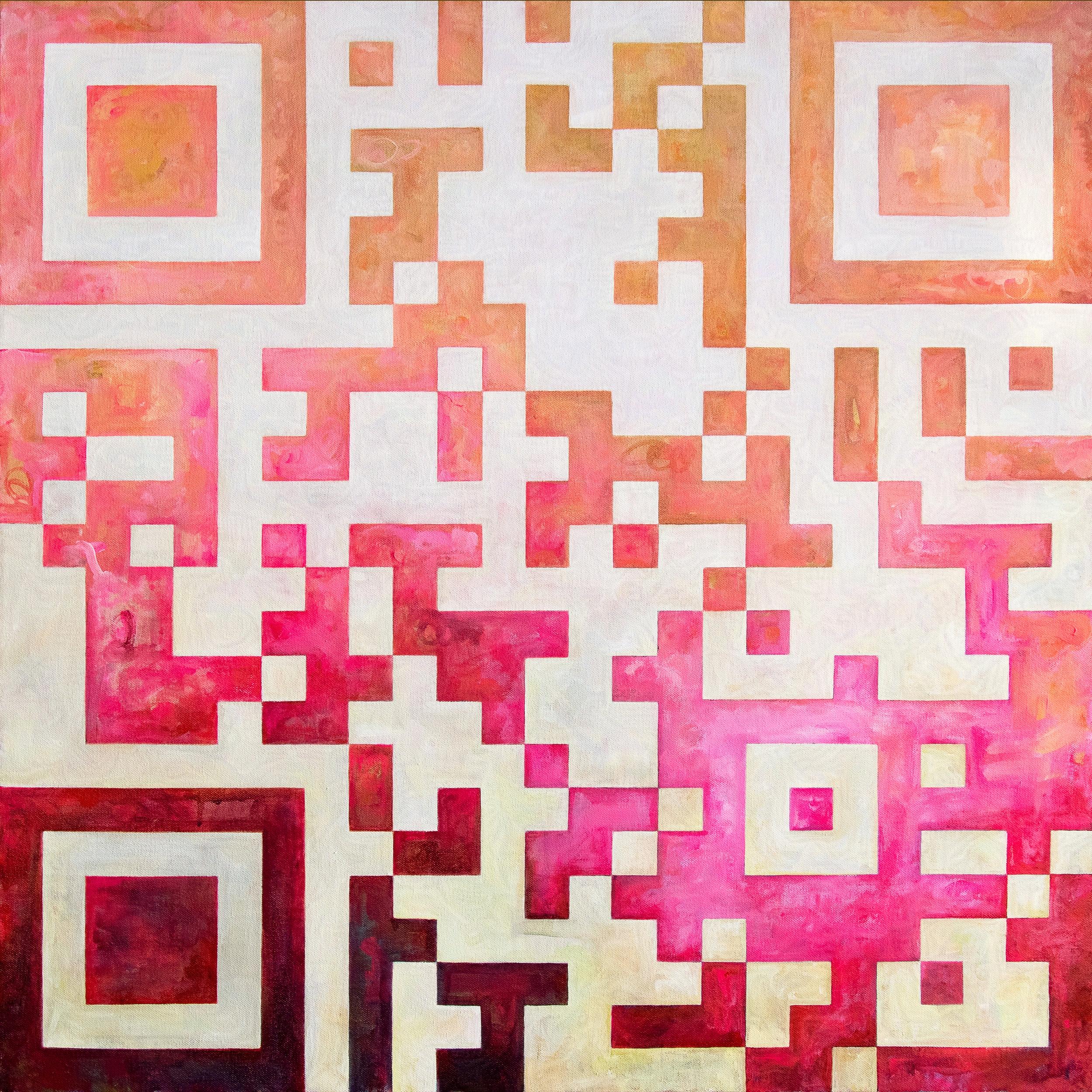 "agnosticism", abstrakt, geometrisch, rot, rosa, orange, weiß, Acrylgemälde