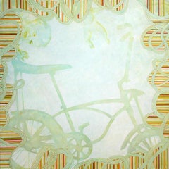 "Babies ate my Dingo", contemporary, cycle, green, pink, blue, acrylic painting