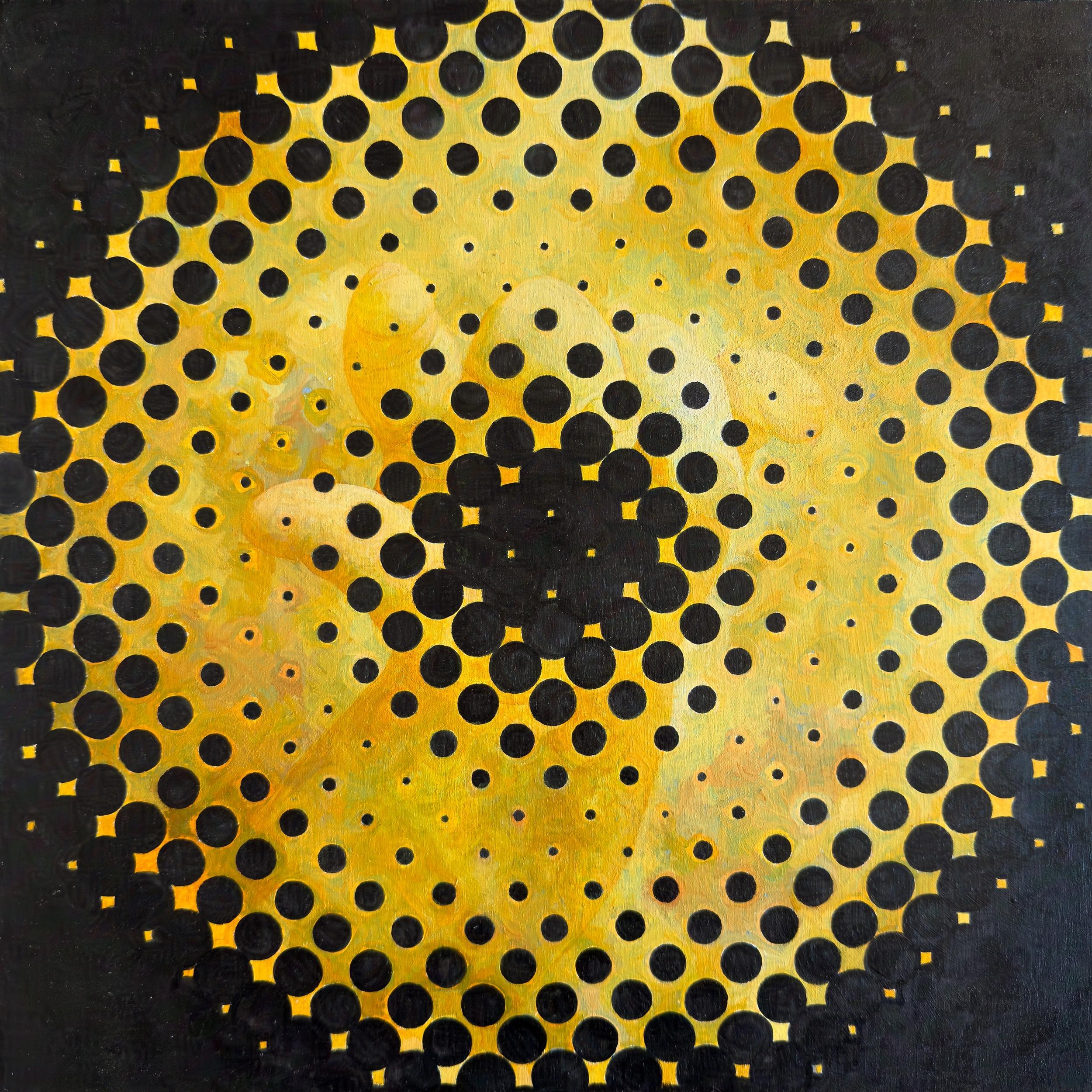 “Dark Matter”, Contemporary, Yellow, Black, Geometric, Sun, Acrylic Painting