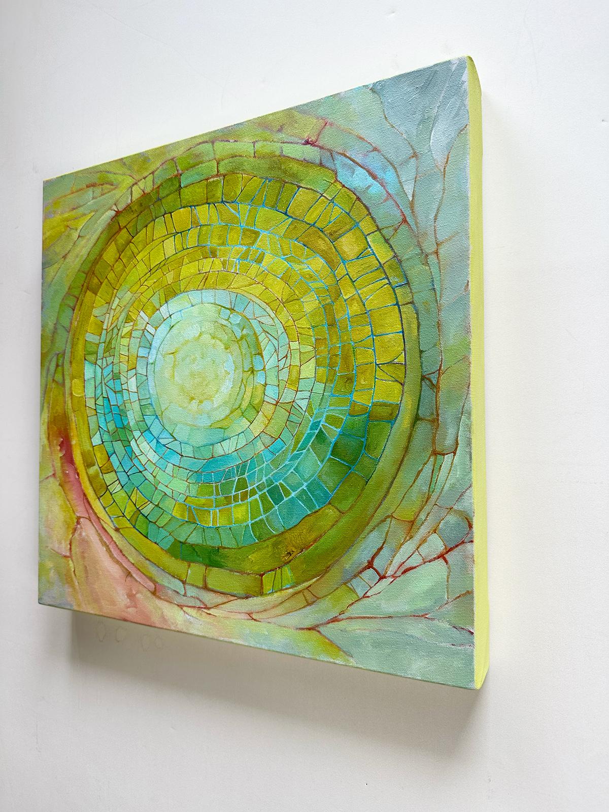 Peinture abstraite d'un libellule, jaune, vert, bleu, acrylique, 2011 en vente 2