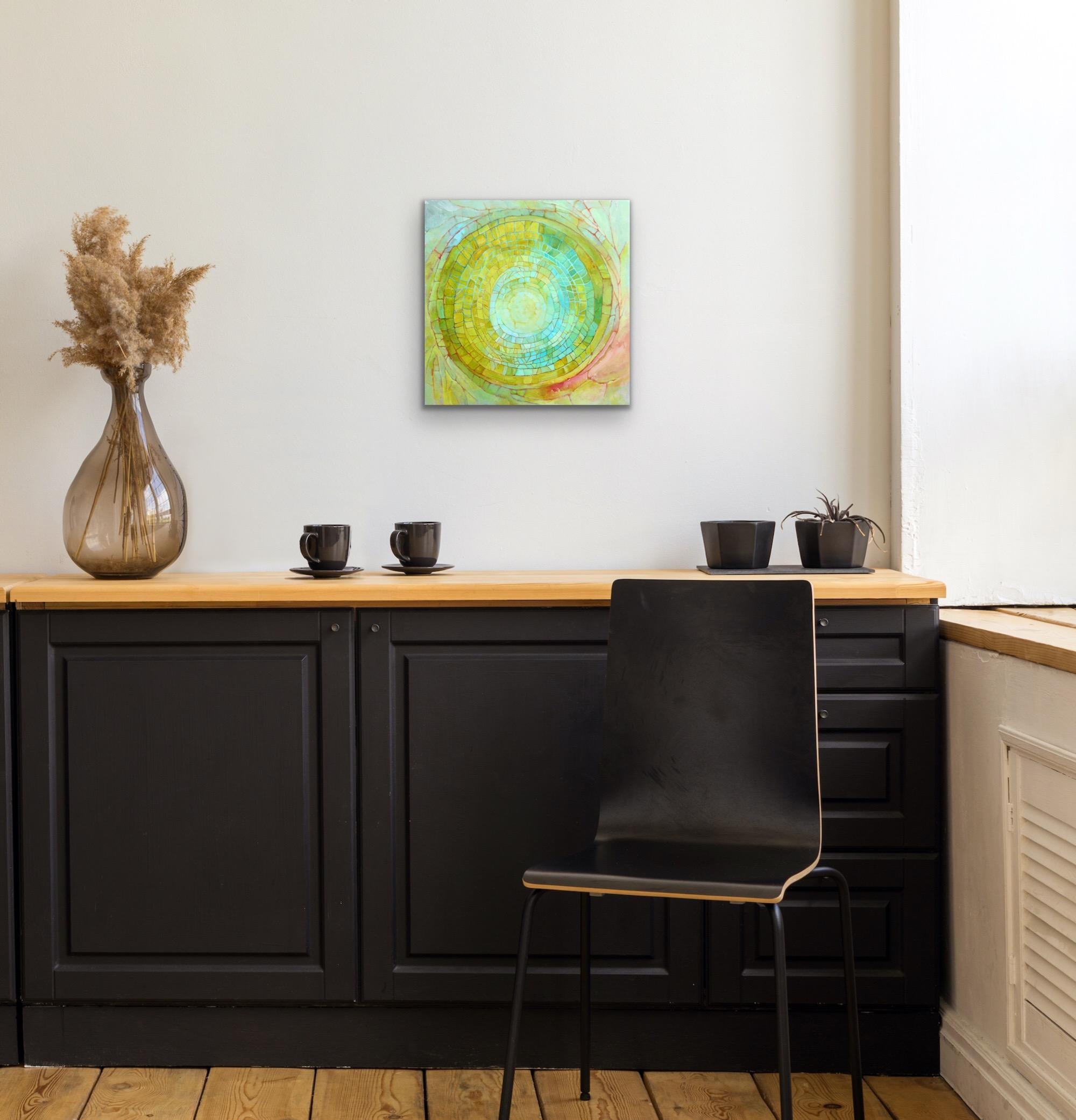 Peinture abstraite d'un libellule, jaune, vert, bleu, acrylique, 2011 en vente 4
