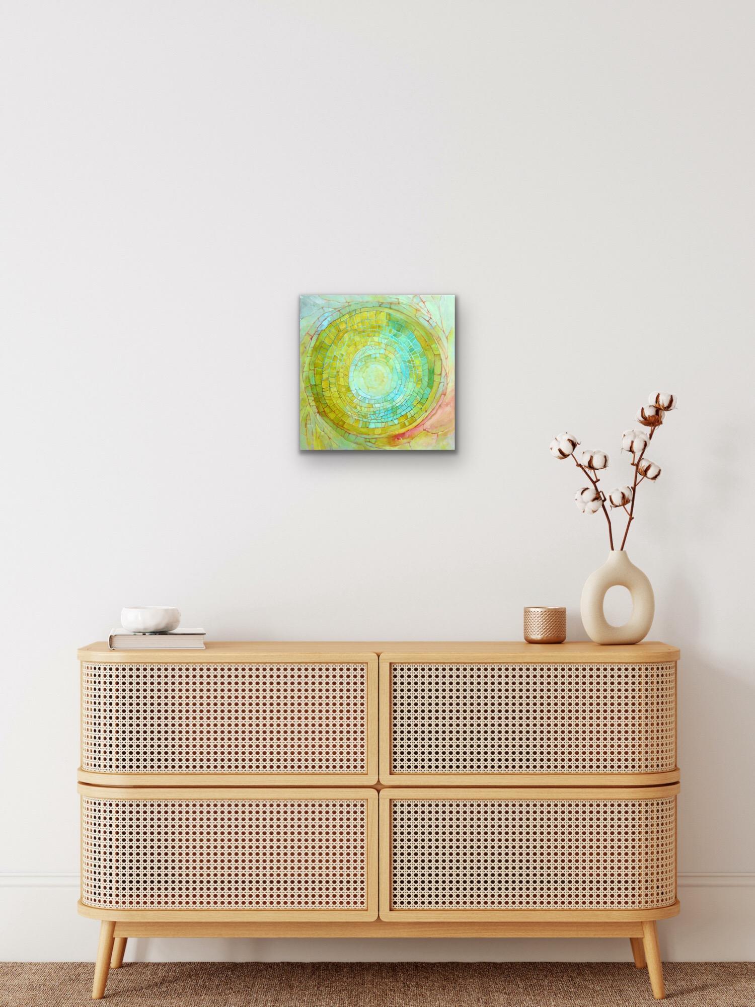 Peinture abstraite d'un libellule, jaune, vert, bleu, acrylique, 2011 en vente 5