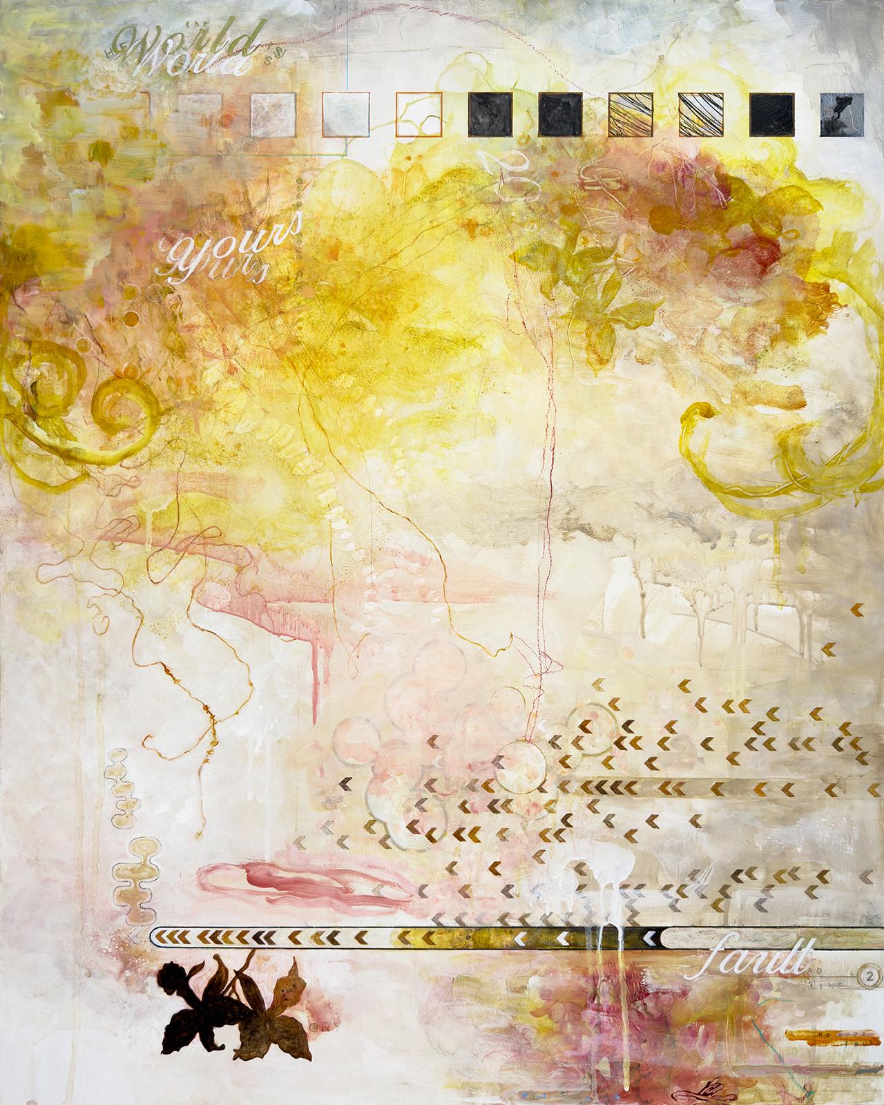 Abstract Painting di Sandra Cohen - "Diseredazione", Astratto, Giallo, Rosa, Rosso, Fiori, Pittura acrilica, 2024
