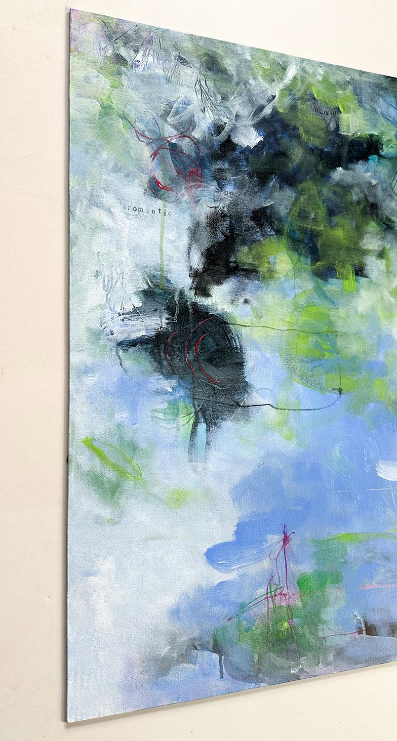 “Doomed Romantic”, abstract, blue, green, black, pink, white, acrylic painting For Sale 1
