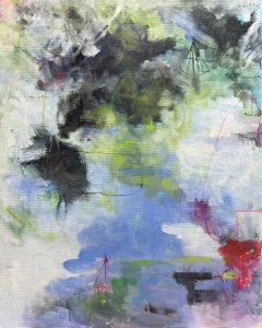 “Doomed Romantic”, Abstract, Blue, Green, Black, Pink, White, Acrylic Painting