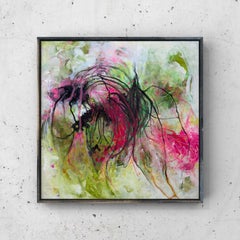 “Femme”, Flower, Queen, Spring, Green, Pink, Black, White, Acrylic Painting