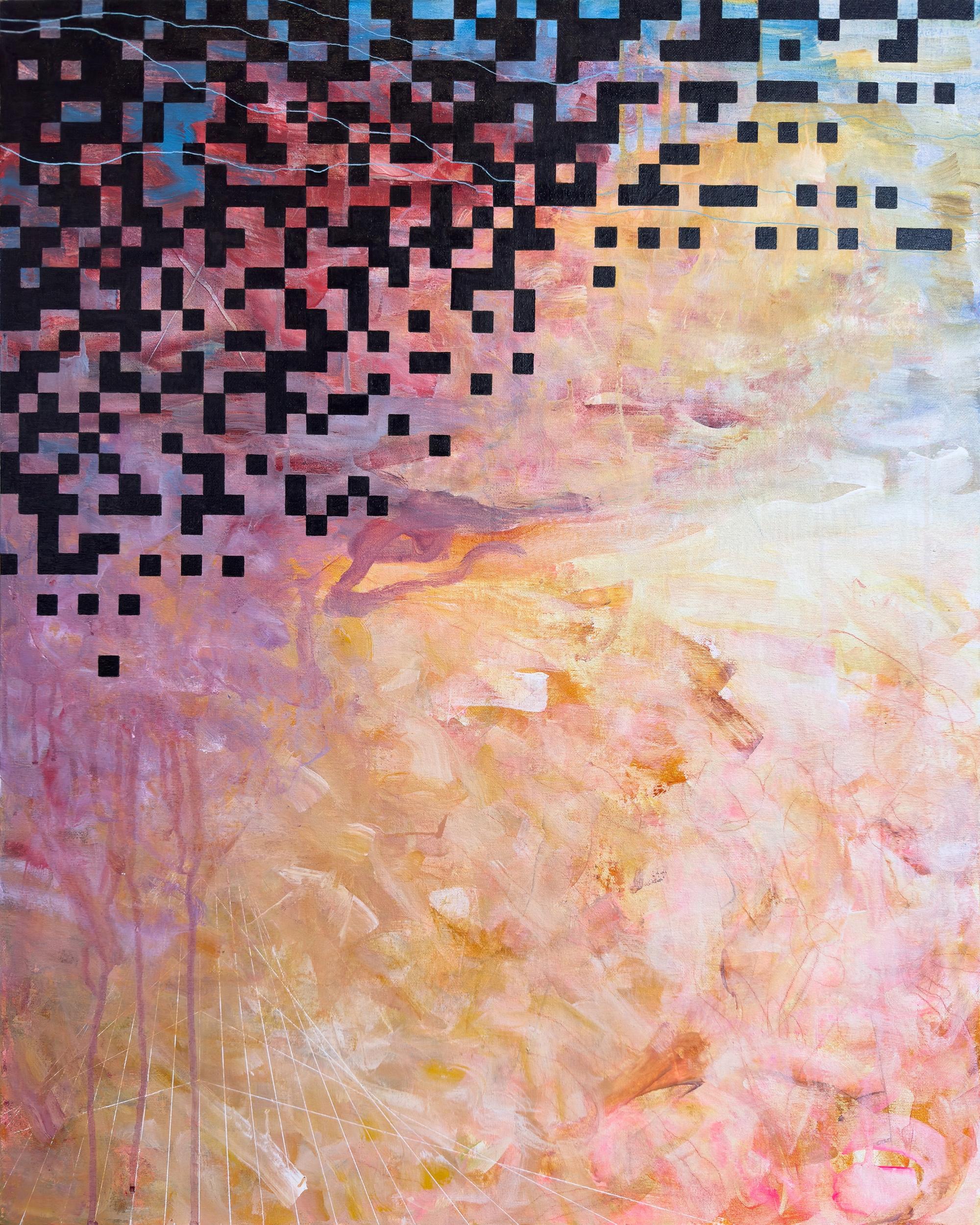 Find Me, Abstrakt, Rosa, Blau, Himmel, Wolke, Pixel, Acrylgemälde, 2023