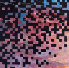 “Find Me”, Abstract, Pink, Blue, Sky, Cloud, Pixels, Acrylic Painting, 2023