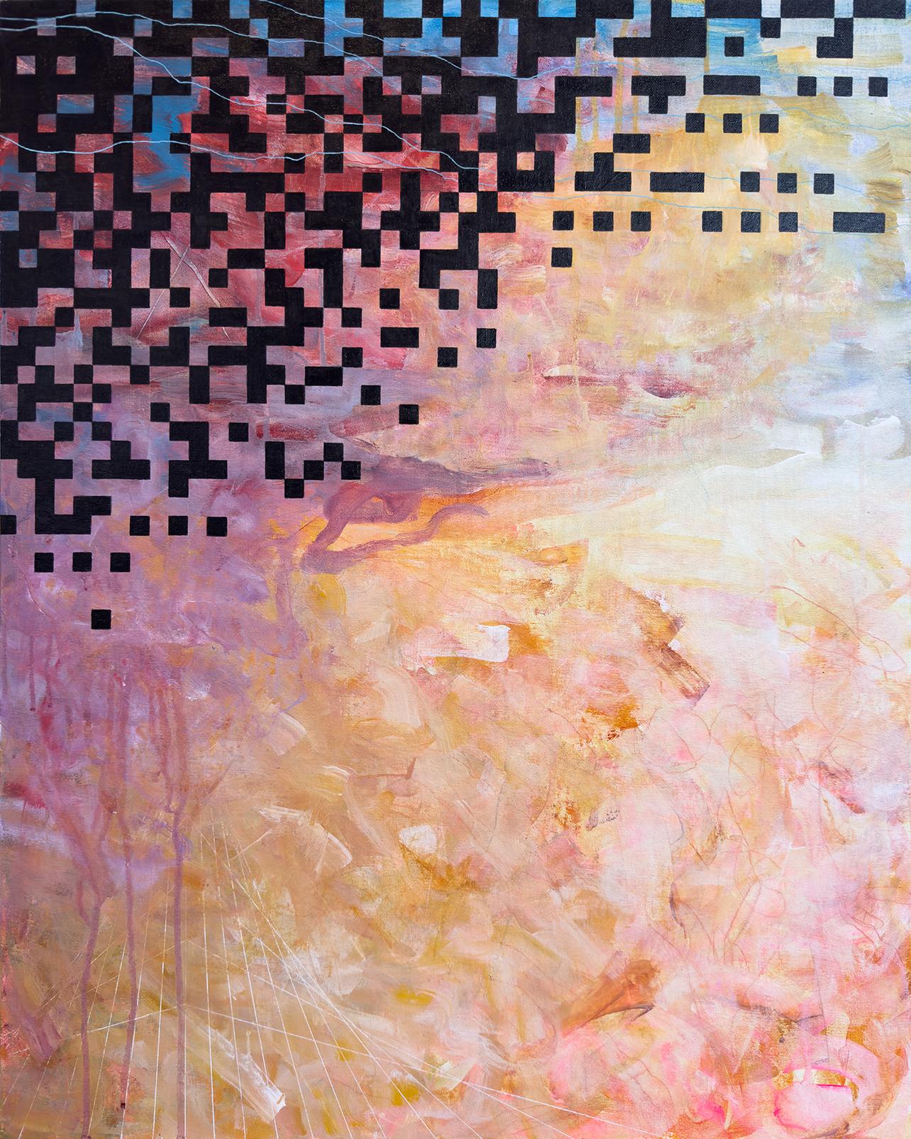 Abstract Painting de Sandra Cohen - "Encuéntrame", Abstracto, Rosa, Azul, Cielo, Nube, Píxeles, Pintura acrílica, 2023