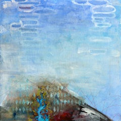 “Flow Chart”, Abstract, Landscape, Blue, Gold, Black, Acrylic Painting, 2022