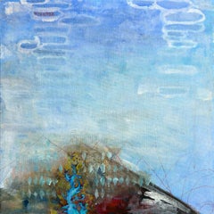 "Diagramma di flusso", Astratto, Paesaggio, Blu, Oro, Nero, Pittura acrilica, 2022