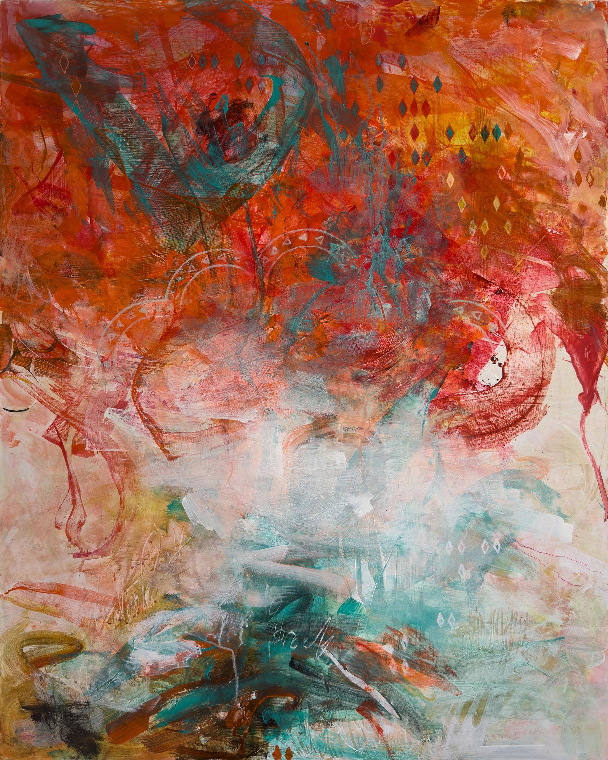 “Ghost Horses", Abstract, Music, Bold, Sky, Red, Blue, White, Acrylic Painting