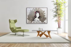 „Good Girls…“ – feministisches Porträt einer Frau, Acrylgemälde in Weiß, Rosa, Silber und Schwarz
