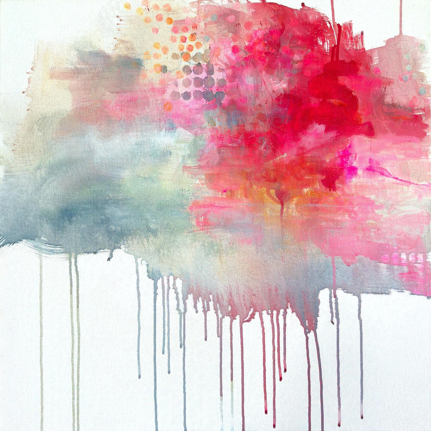 Abstract Painting di Sandra Cohen - "Buongiorno, Capitano", Astratto, Rosa, Rosso, Nuvola, Pittura acrilica, 2024