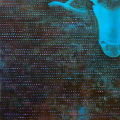 “Ho dimenticato il tuo nome”, Dipinto acrilico contemporaneo con animali, stelle blu e marroni e pois