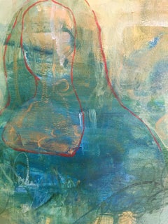 "I'm not here 2", Abstract, Blue, Green, Yellow, Mona Lisa, Acrylic Painting