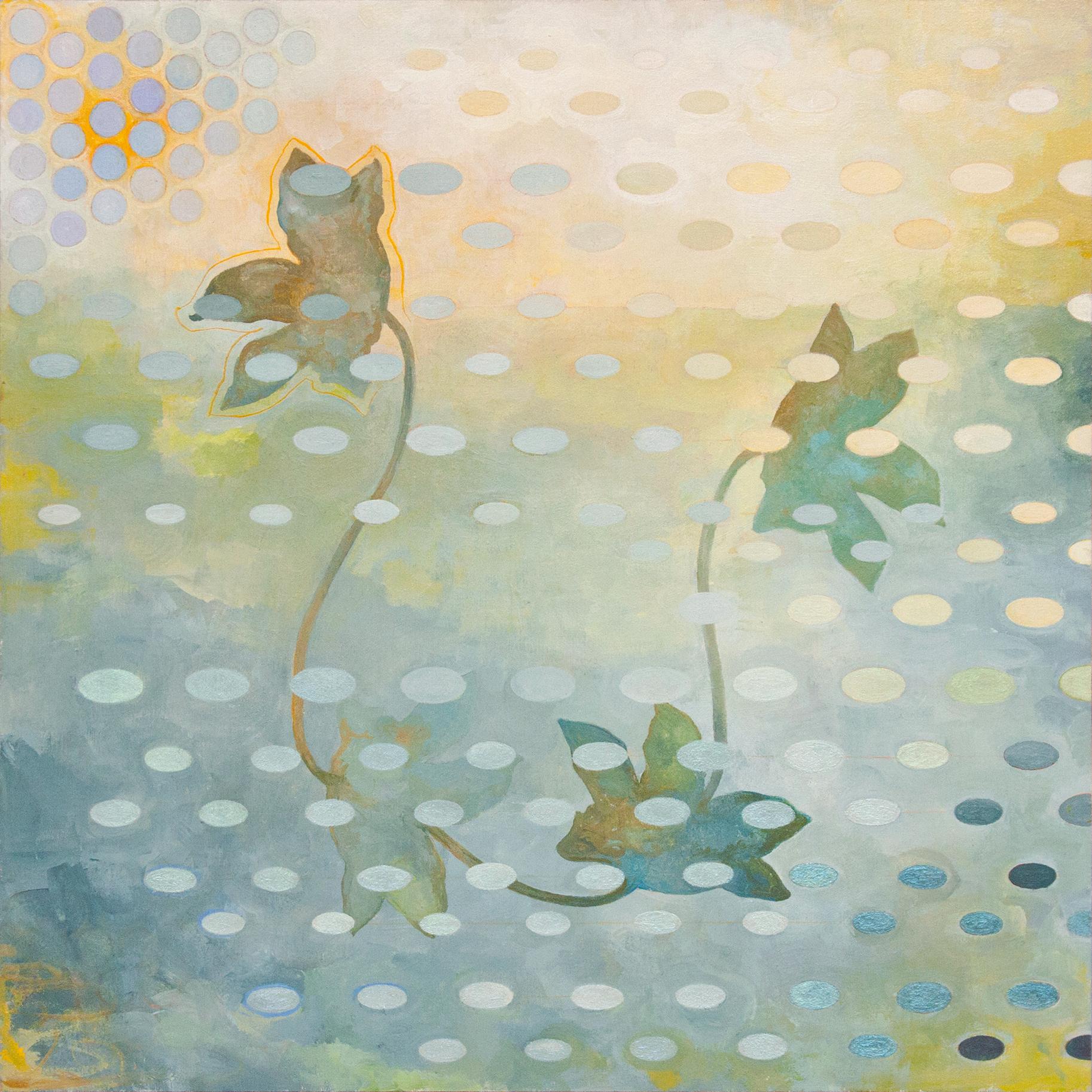 Sandra Cohen Abstract Painting – "Lilien", zeitgenössisch, Landschaft, Blumen, blau, gelb, Acrylmalerei