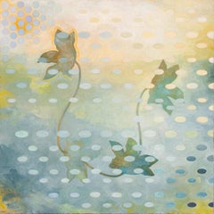 "Lilien", zeitgenössisch, Landschaft, Blumen, blau, gelb, Acrylmalerei