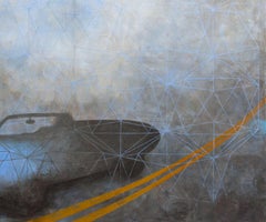 “Mr. Jones”, Abstract Landscape, Blue, Car, Pattern, Square, Acrylic Painting