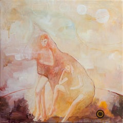 "Pantomime Horse", contemporary, women, yellow, pink, white, acrylic painting