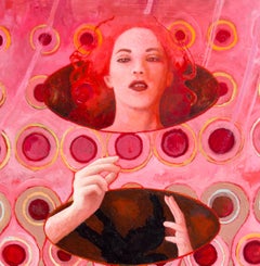 “Prime”, Contemporary, Woman, Bird, Pattern, Pink, Blue, Brown, Acrylic Painting