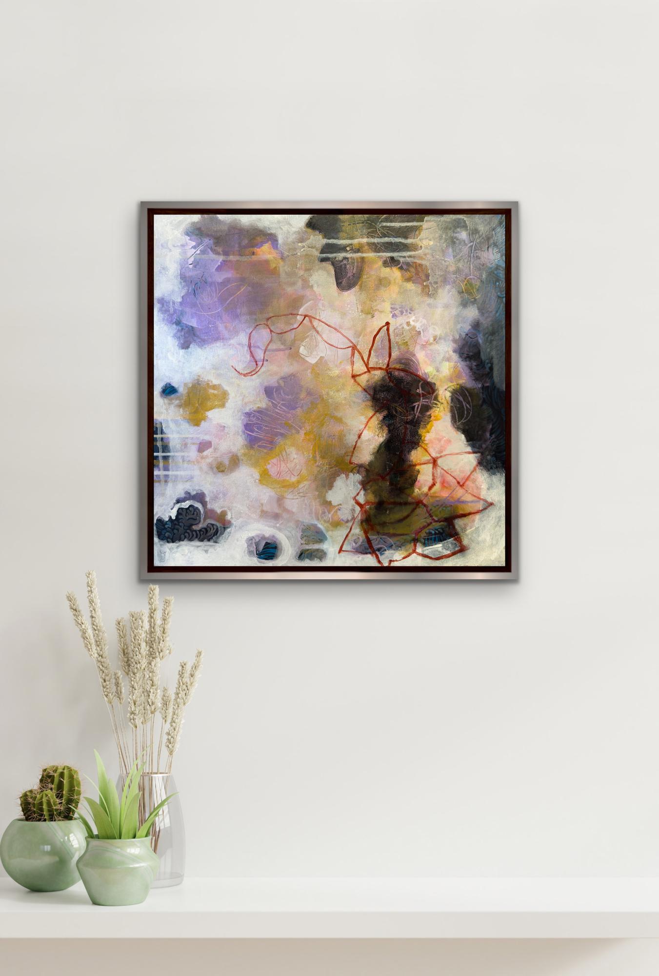 “Princessa”, Abstract, Yellow, Purple, White, Black, Red, Acrylic Painting, 2024 For Sale 1