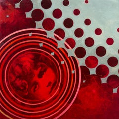 "Elle s'est soignée elle-même avec la thérapie énergétique, fille, rouge, bleu, gris, peinture acrylique.