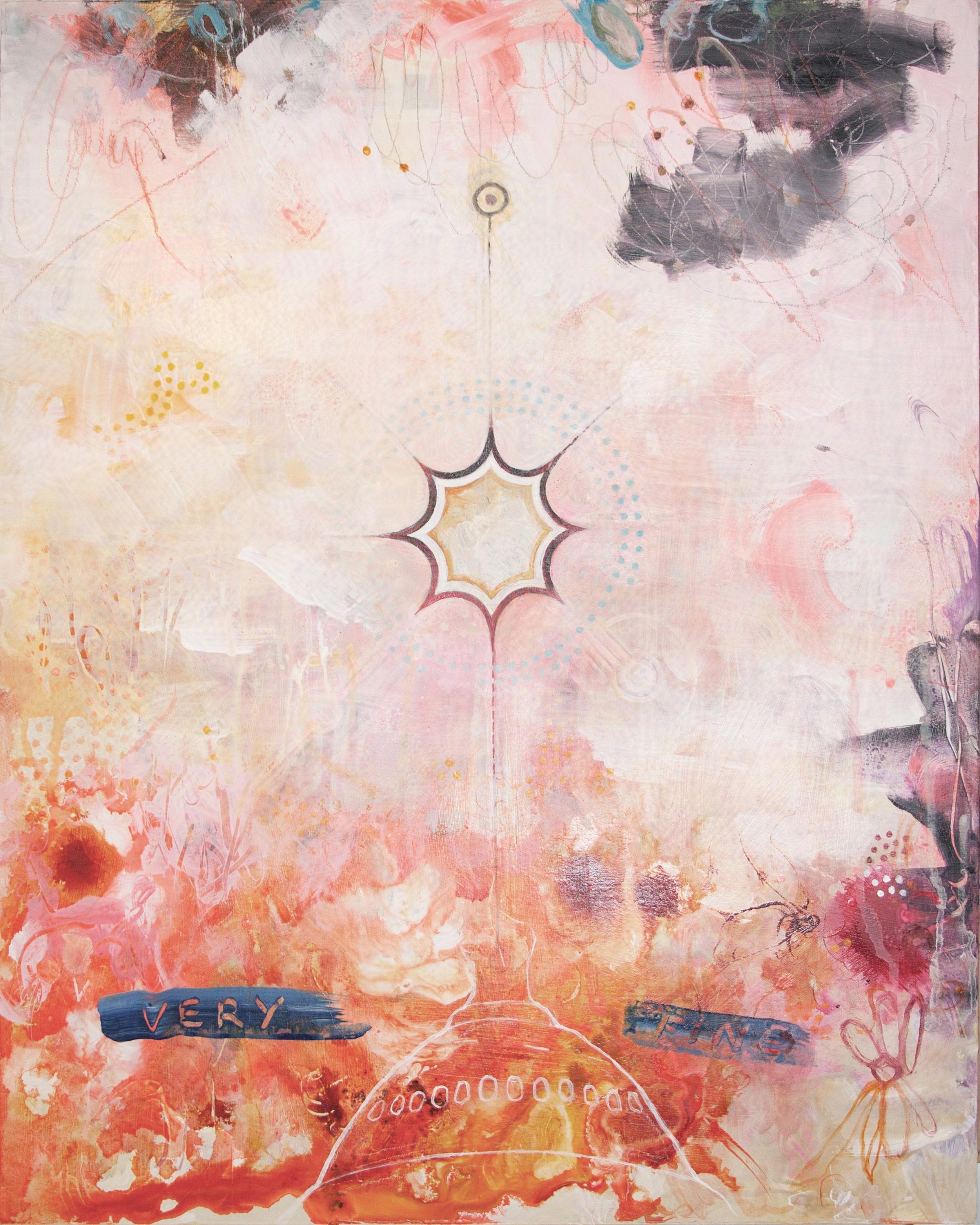 Sandra Cohen Abstract Painting – "Solid Gold Toilet", Zeitgenössisch, Politik, Orange, Rosa, Acrylmalerei