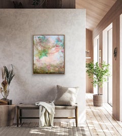 "Someday…", Abstract Landscape Pink Blue Green Star Sky Pixels Acrylic Painting