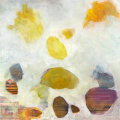 Peinture abstraite Kimoi, jaune, rose, acrylique, 2024