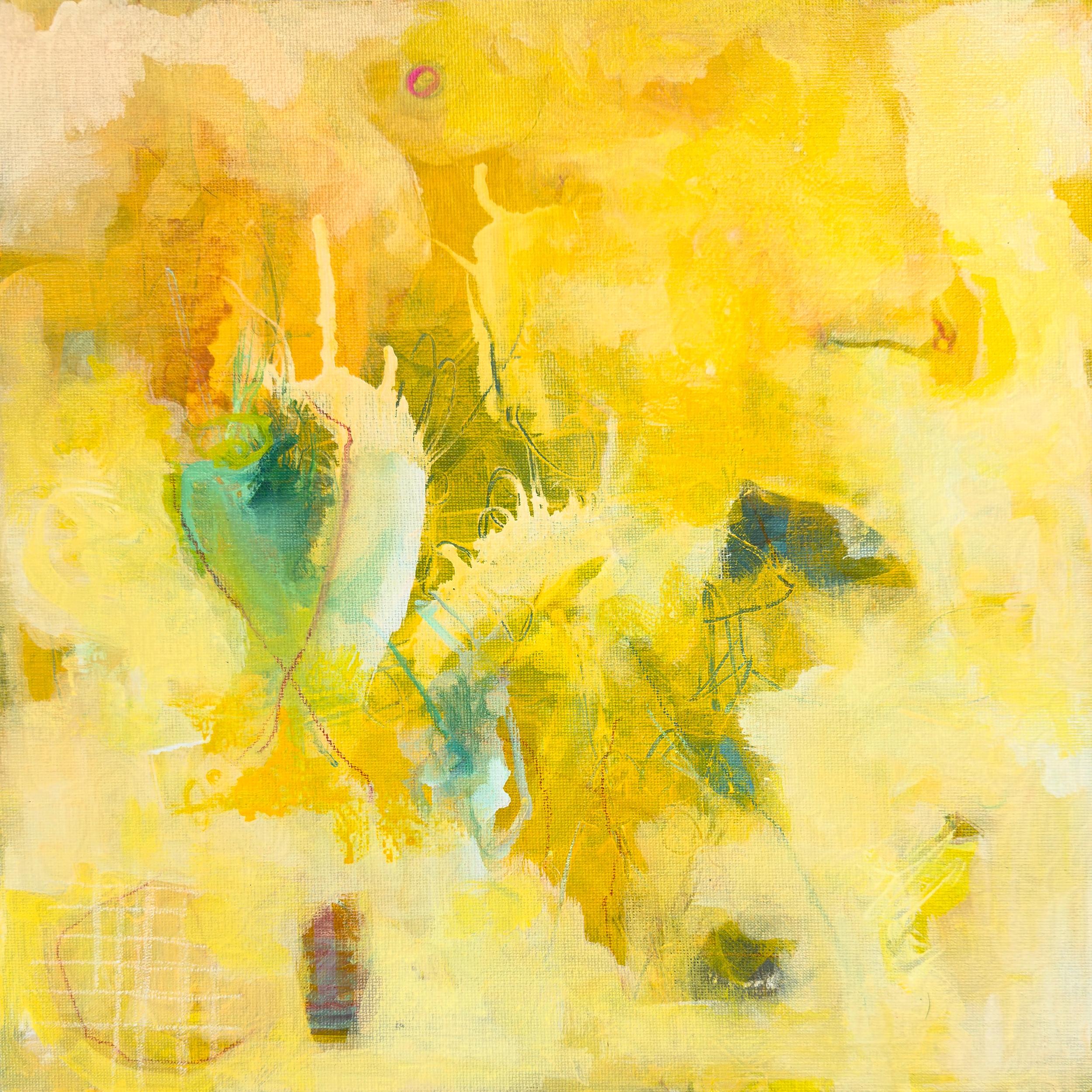 "Eichhörnchen", Abstrakt, Gelb, Orange, Blau, Weiß, Tier, Acrylmalerei