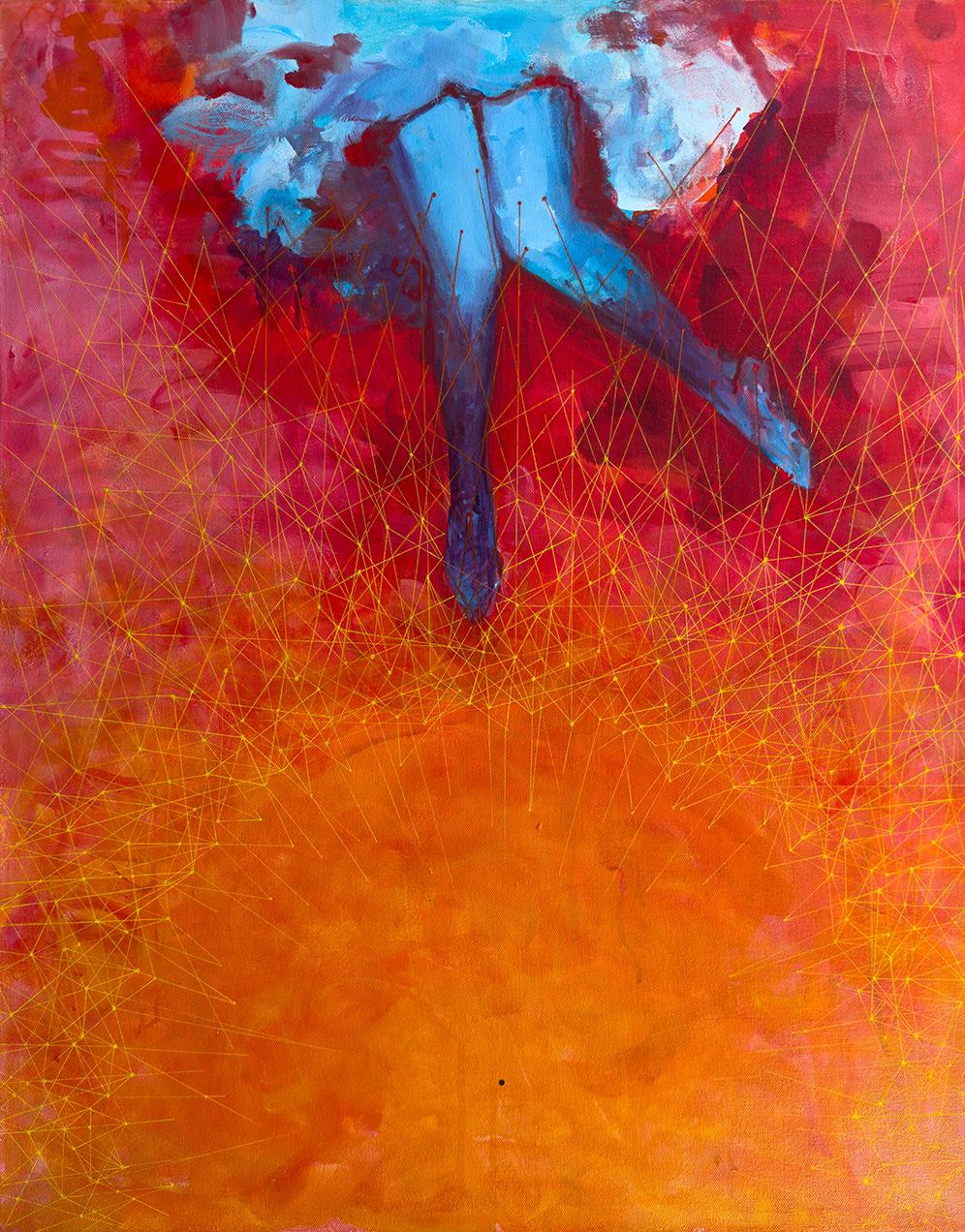 Sandra Cohen Figurative Painting - "the Ministry of Magical Thinking", contemporary, woman, red, acrylic painting