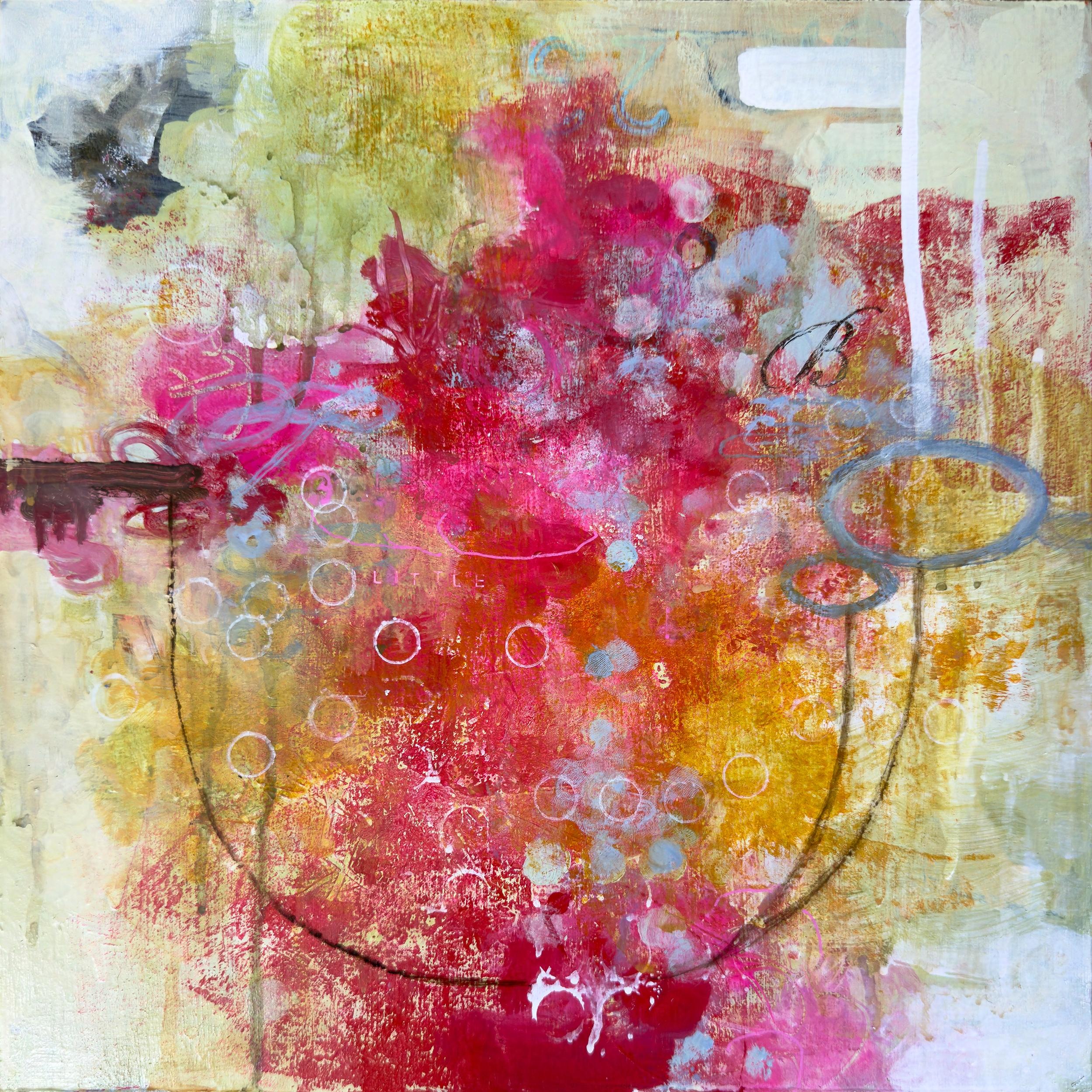 la séparation des isotopes, abstrait, rose, rouge, or, peinture acrylique, 2024