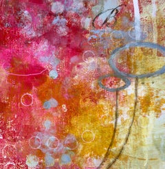 “the separation of isotopes”, Abstract, Pink, Red, Gold, Acrylic Painting, 2024