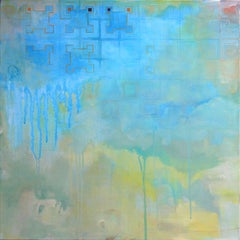 "The Women with the Wacky Woo", contemporain, bleu, jaune, peinture acrylique.
