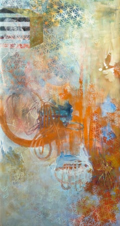 "L'année en images" Peinture acrylique contemporaine Rouge Bleu Blanc Étoiles Maison