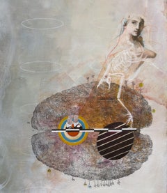 “Third-wheel Ghost”, Contemporary, Gray, Black, Bird, Woman, Acrylic Painting