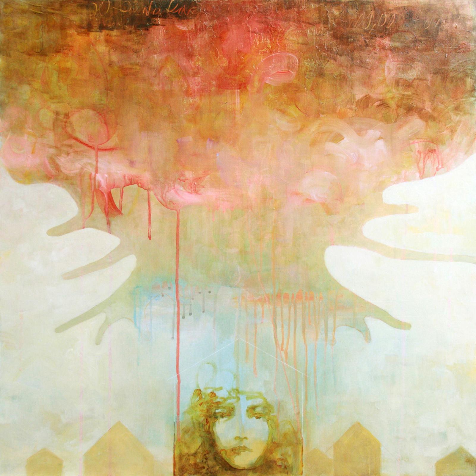 Sandra Cohen Abstract Painting – Thunderhead, zeitgenössisch, grün, blau, gelb, rot, 24 x 24 Zoll