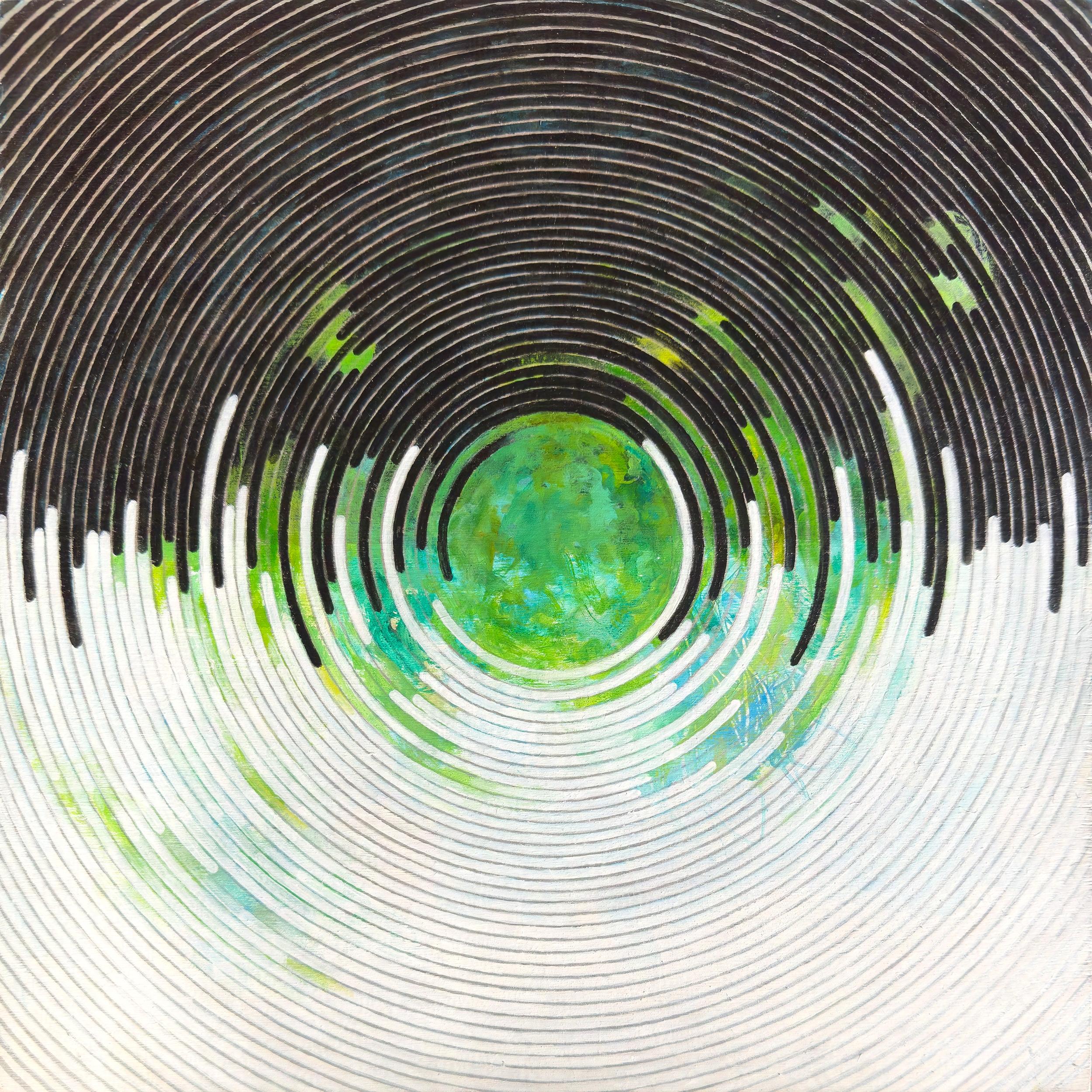 "Tilt”, Abstract, Geometric, Green, Blue, Black, Silver, Acrylic Painting, 2024