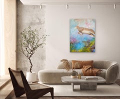 “Tuesday, Industrial Shoot", Surreal Landscape, Deer, Blue, Acrylic Painting