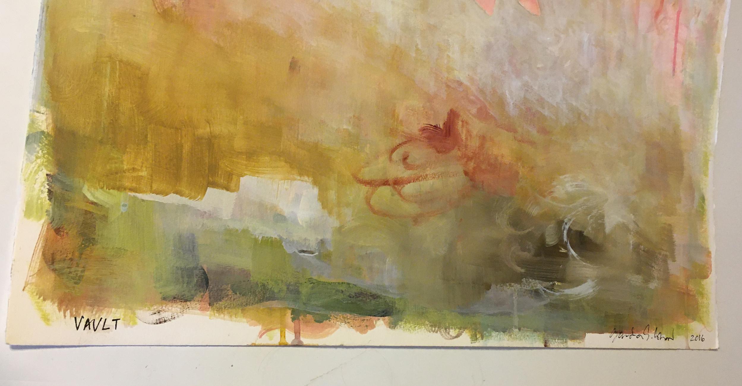 « Vault », abstrait, figure, paysage, orange, rose, peinture acrylique, 2016 en vente 1