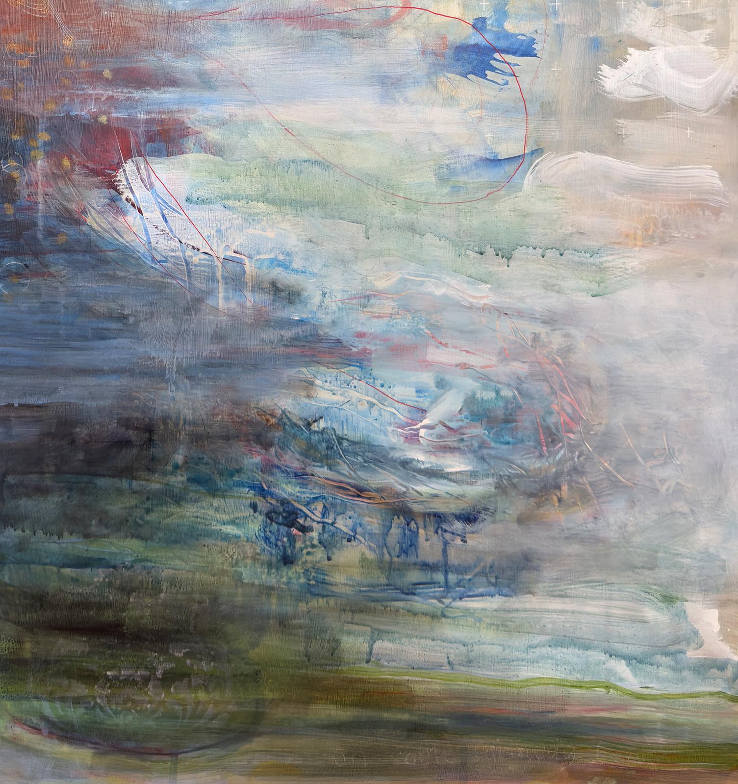 Wake, 36 x 24 x .25, Acryl auf gehärteter Hartfaserplatte – Painting von Sandra Cohen
