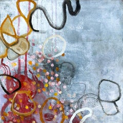 “water bearer”, Abstract, Blue, Red, Gold, Orange, Pink, Acrylic Painting, 2024