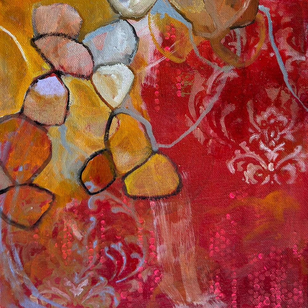 “water bearer”, Abstract, Blue, Red, Gold, Orange, Pink, Acrylic Painting, 2024 For Sale 2