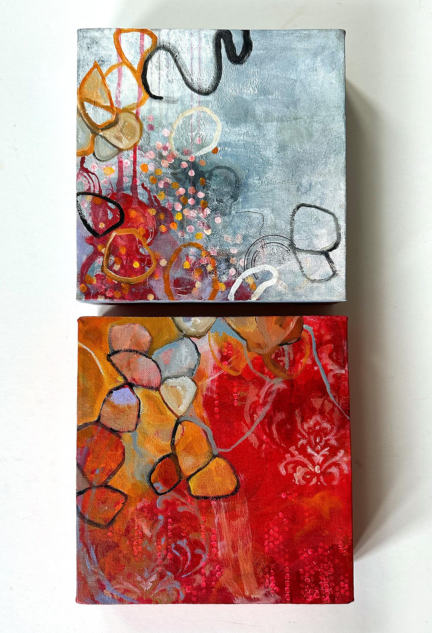 “water bearer”, Abstract, Blue, Red, Gold, Orange, Pink, Acrylic Painting, 2024 For Sale 3