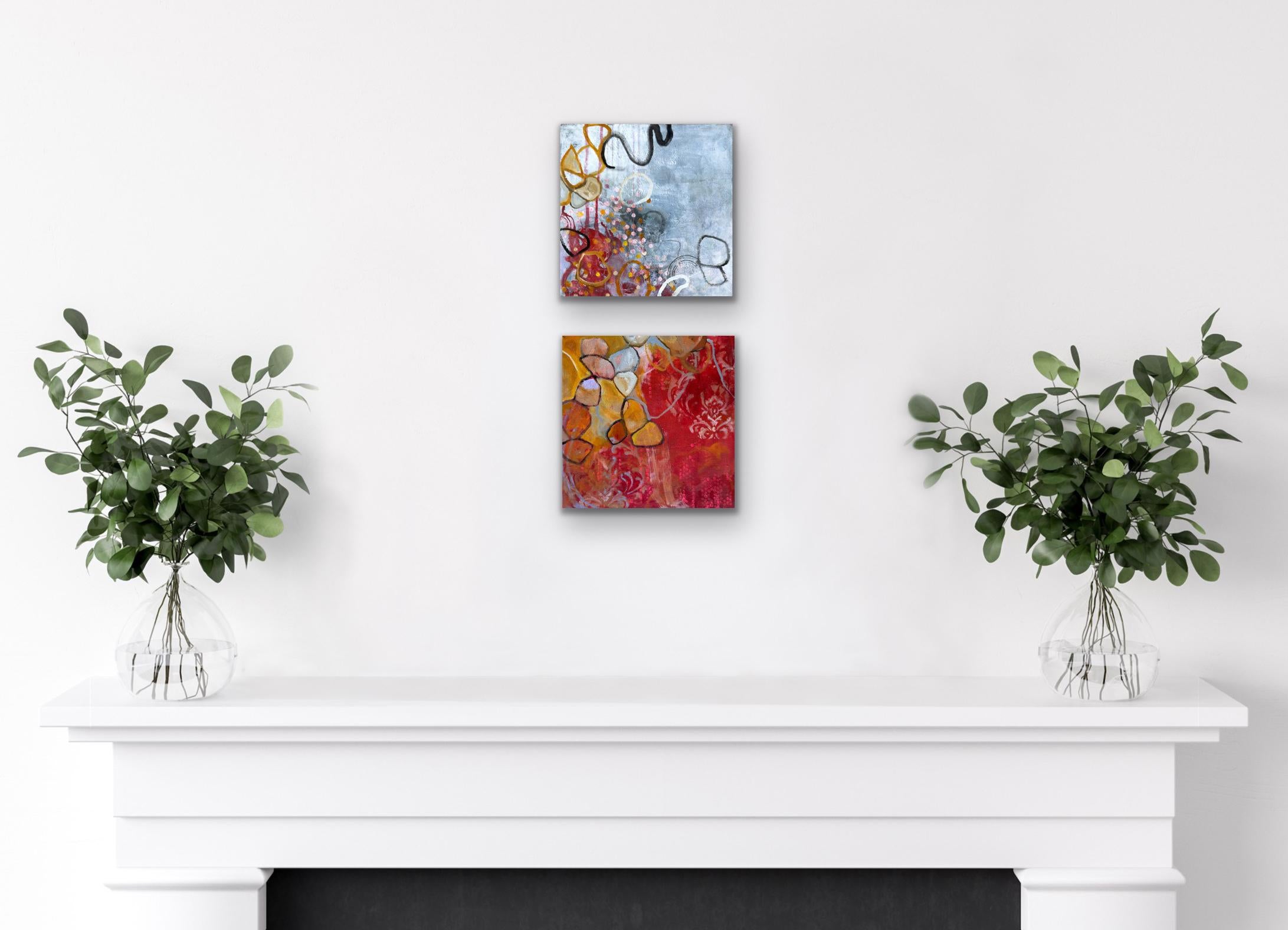 “water bearer”, Abstract, Blue, Red, Gold, Orange, Pink, Acrylic Painting, 2024 For Sale 6